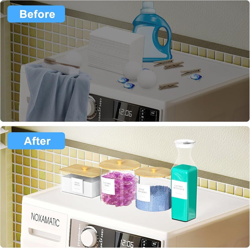 AIKAMI 3+1 Pack Laundry Pods Containers & Dryer Sheet Holder & Laundry Detergent Dispenser, Laundry Room Organization and Storage Jars with Lids, Labels and Scoops for Scent Booster, Powder, Pods - Image 3
